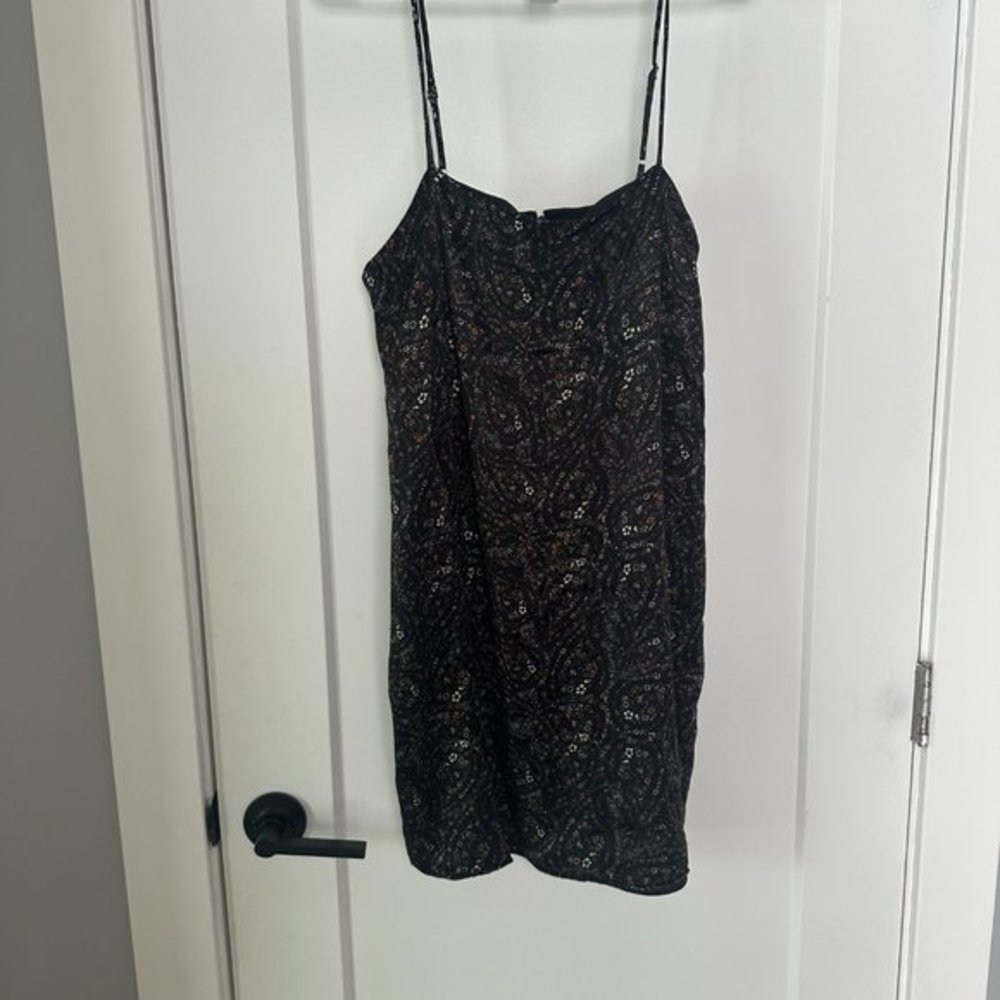 Gianni Bini Black and Floral Satin Slip Dress Square Neck Size 6 - Picture 3 of 6